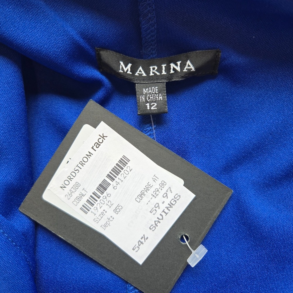 Marina One-Shoulder Evening Dress Cobalt Blue Size 12 NWT Evening Dress Elegant - Picture 4 of 6